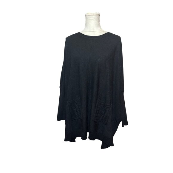 Patrizia Luca Milano Black Poncho Oversized Sweater O/S Fall Layering Piece - Picture 9 of 9